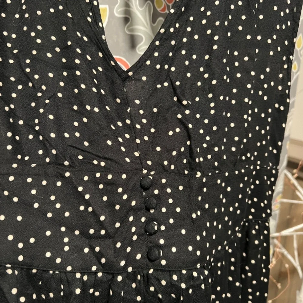 🩶Roxy retro black w/ white polka dots midi dress open back size 10 - Picture 3 of 6
